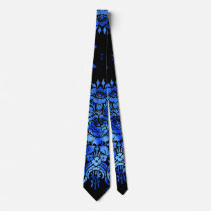 Cravate Vintage Damas Floral Bleu noir