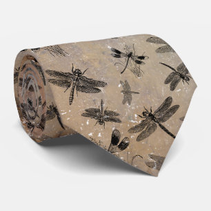 Cravate Vintage Dragonfly Distressed Entomology Pattern