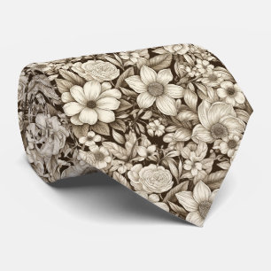 Cravate Vintage Floral Sepia Motif (7)