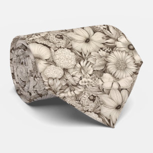 Cravate Vintage Floral Sepia Motif (8)