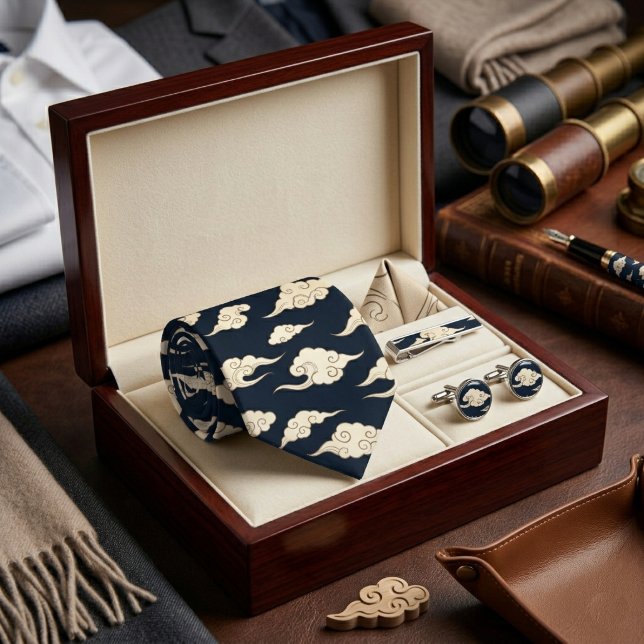 Cravate Vintage Japanese Navy Cloud Pattern (Créateur téléchargé)