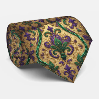 Cravate Vintage Mardi Gras Green Purple Gold Fleur De Lis
