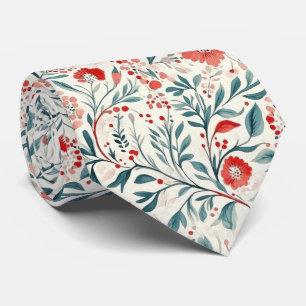 Cravate Vintage marguerite rouge motif floral - Botanique