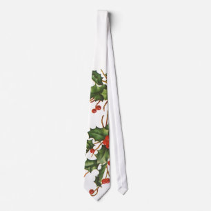 Cravate Vintage Noël, Holly Plante avec les baies rouges