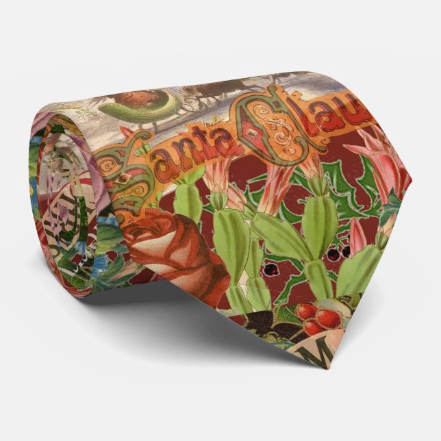 Cravate Vintage Noël Père Noël en Sleigh victorien (Roulé)