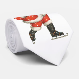 Cravate Vintage Noël victorien Père Noël Patinage sur glac