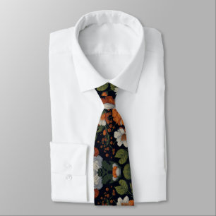Cravate Vintage Orange blanc élégant fleurs sophistiquées