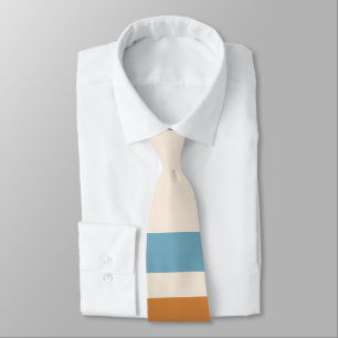 Cravate Vintage Rétro Uni Crème et Rayures Bleu Orange