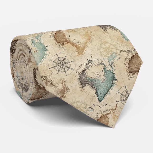 Cravate Vintage World Map Pattern (Roulé)