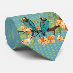 Cravate Vintages Inséparables Turquoise Orange Tree Stripe