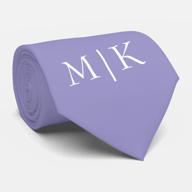 Cravate  Violet et Blanc | Monogramme Moderne (Roulé)