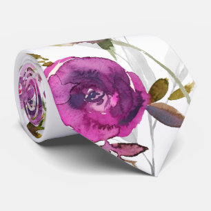 Cravate Violet rose Peony Gris Jardin Mariage