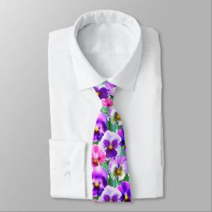 Cravate Violets colorés Pansy Flower Motif