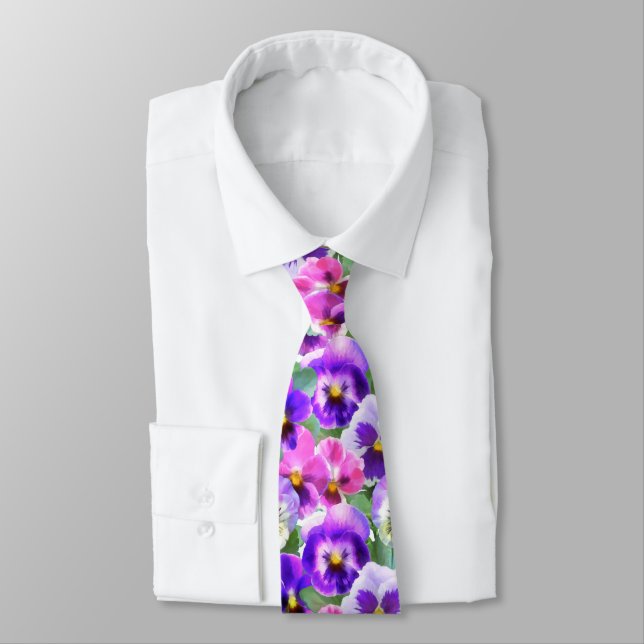 Cravate Violets colorés Pansy Flower Motif (Attaché)