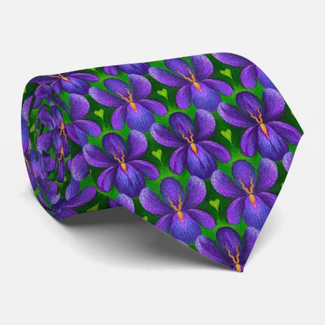 Cravate Violets violets Fleurs Motif, Art Floral Élégant (Roulé)
