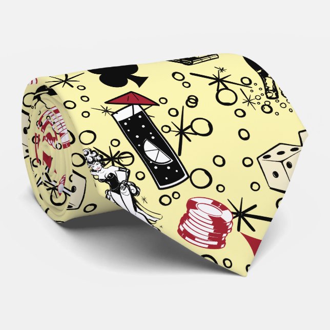 Cravate Viva Vegas Casino Retro Jeu Jaune Jaune (Roulé)