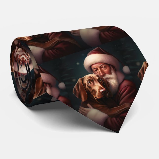 Cravate Vizsla avec Noël Festif du Père Noël (Roulé)