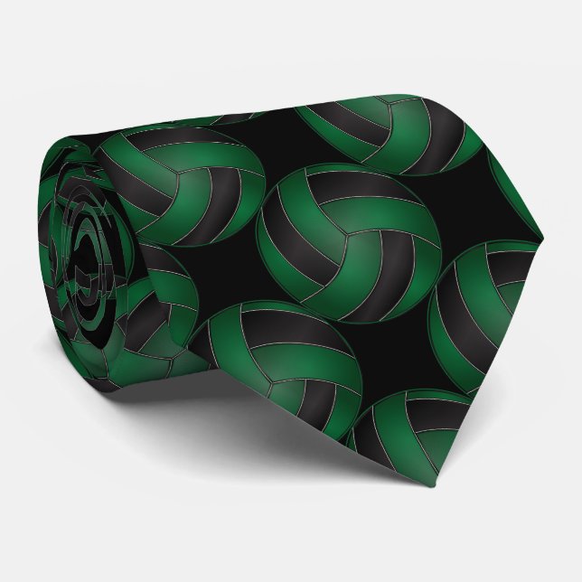 Cravate Volley-ball noir et vert foncé (Roulé)