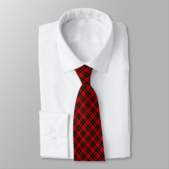 Cravate Wallace Clan Tartan Classic Rouge et Noir Plaid (Attaché)