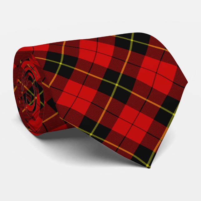 Cravate Wallace tartan rouge noir plaid (Roulé)