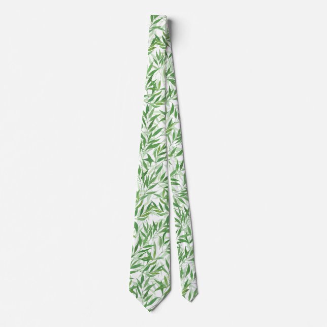 Cravate Watercolor Bamboo Leaf Branches vines Forest (Devant)