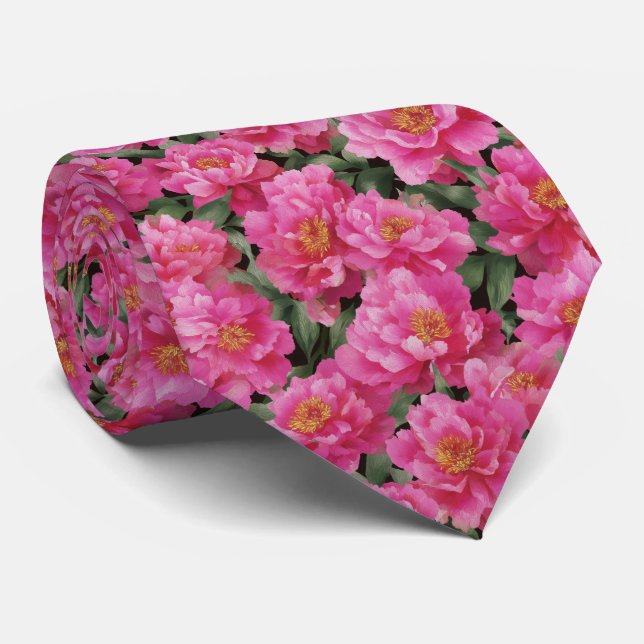 Cravate Watercolor Pink Peonies Floral Pattern (Roulé)
