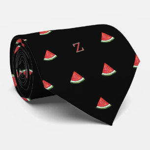 Cravate Watercolor Watermelon Slice Monogramme initial Noi
