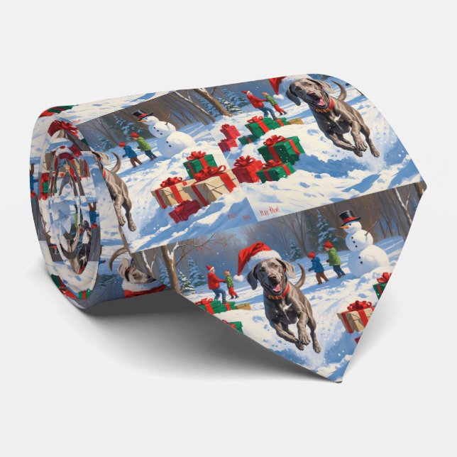 Cravate Weimaraner coule en neige avec le Casquette de Noë (Roulé)