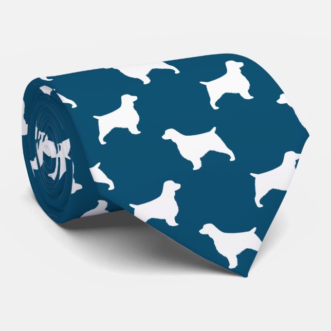 Cravate Welsh Springer Spaniel Silhouettes Motif Bleu (Roulé)