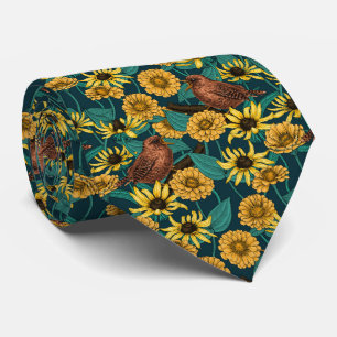 Cravate Wens et fleurs sur bleu foncé