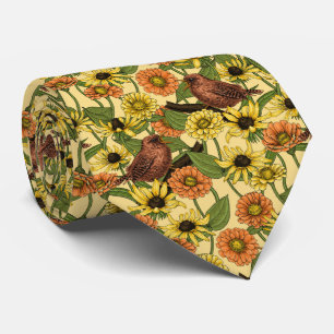 Cravate Wens et fleurs sur jaune pâle
