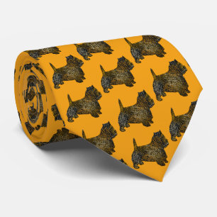 Cravate West Highland Westie Silhouette Halloween orange