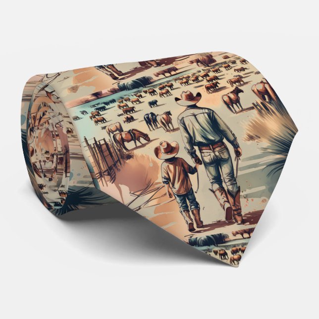 Cravate Western Ranch Cowboy et son vérifier le troupeau (Roulé)