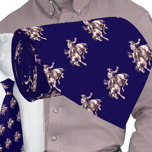 Cravate Western Rodeo Cowboy Bronc Rider Bronze sur bleu