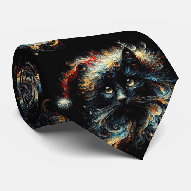 Cravate Whimsical Black Cat Père Noël Casquette de Noël sa (Roulé)