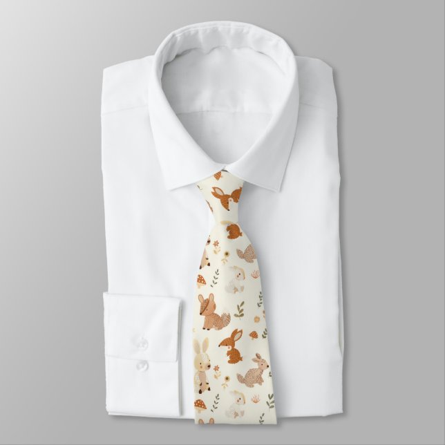 Cravate Whimsical Woodland Forest Animaux Motif de verdure (Attaché)