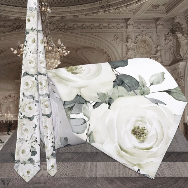 Cravate White Desdemona Rose Sage Green Eucalyptus Wedding (Créateur téléchargé)