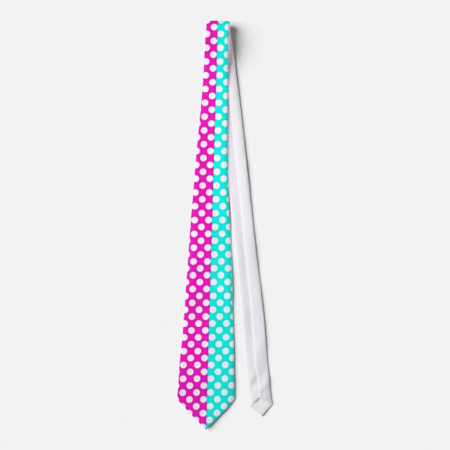 Cravate White, Pink et Blue Polka Dot (Devant)