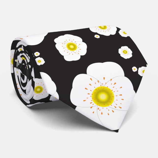 Cravate White Poppies Neck Tie (Roulé)