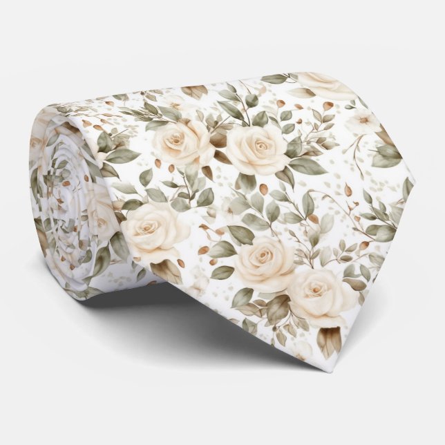 Cravate White  Roses on White (Roulé)