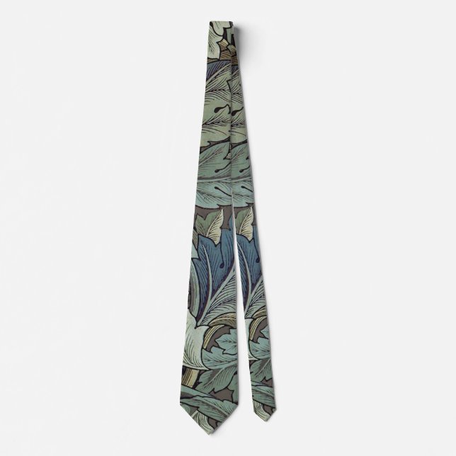 Cravate William Morris Acanthus Sage Fleur Floral Botaniqu (Devant)