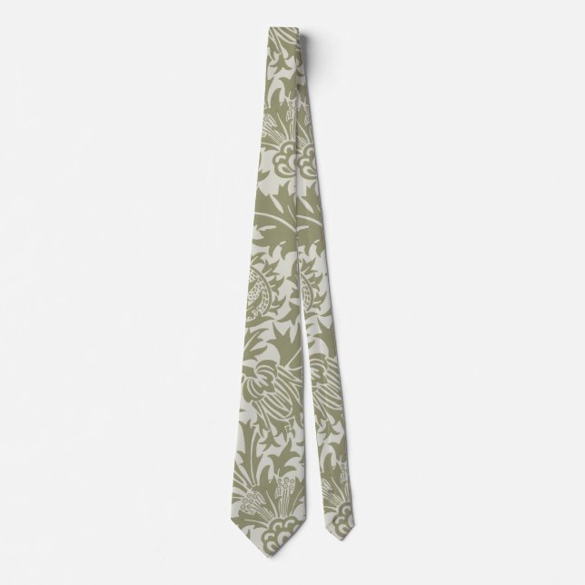 Cravate William Morris Thistle Sage Green Motif (Devant)