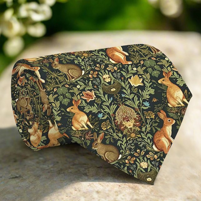 Cravate William Morris Woodland Lapins floraux Noël (Créateur téléchargé)