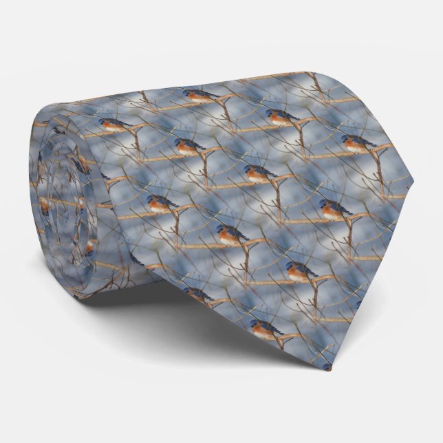 Cravate Winter Bluebird Nature Motif (Roulé)