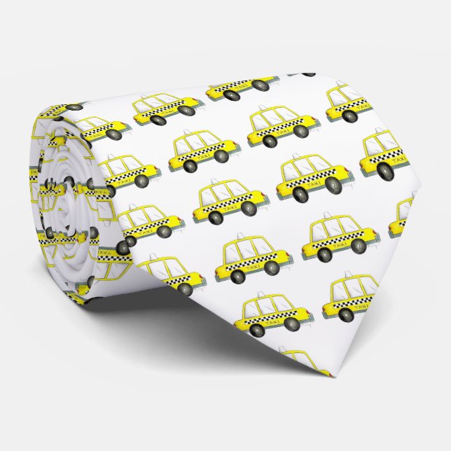 Cravate Yellow NYC À damiers taxi taxi taxi New York City  (Roulé)