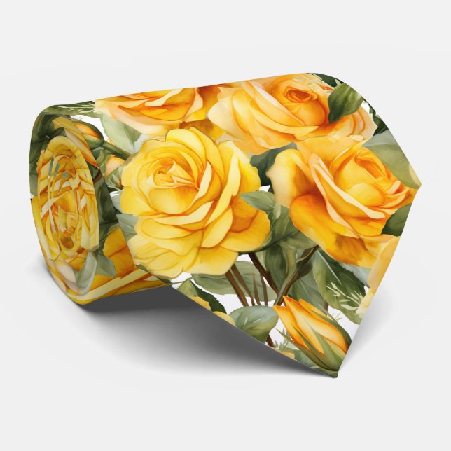 Cravate Yellow Roses Classic Formal Floral Neck Tie (Roulé)