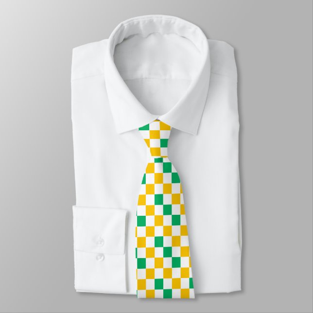 Cravate Yellow White Green Checkered Design  (Attaché)