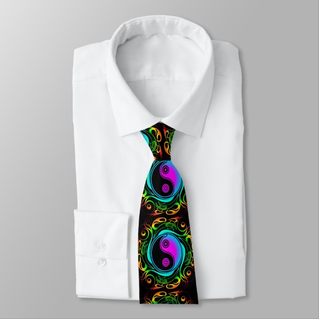Cravate Yin Yang Psychedelic Rainbow Tattoo (Attaché)