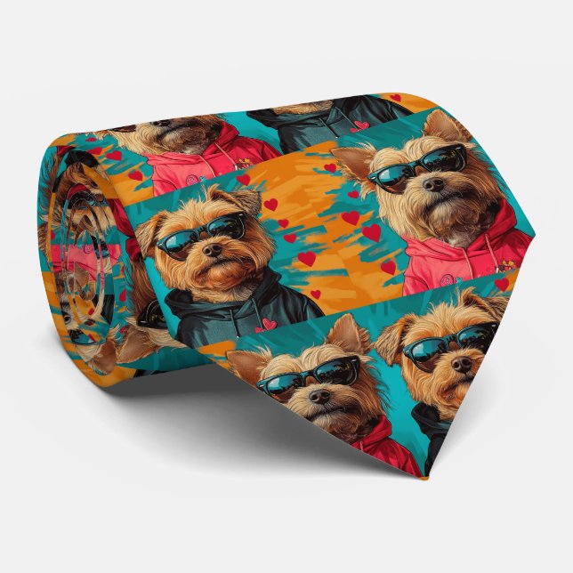 Cravate Yorkipoo avec Roses de coeur Saint Valentin (Roulé)