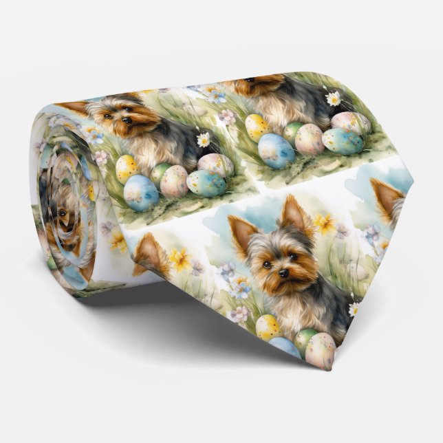 Cravate Yorkshire Terrier Chien Avec Oeufs De Pâques Vacan (Roulé)